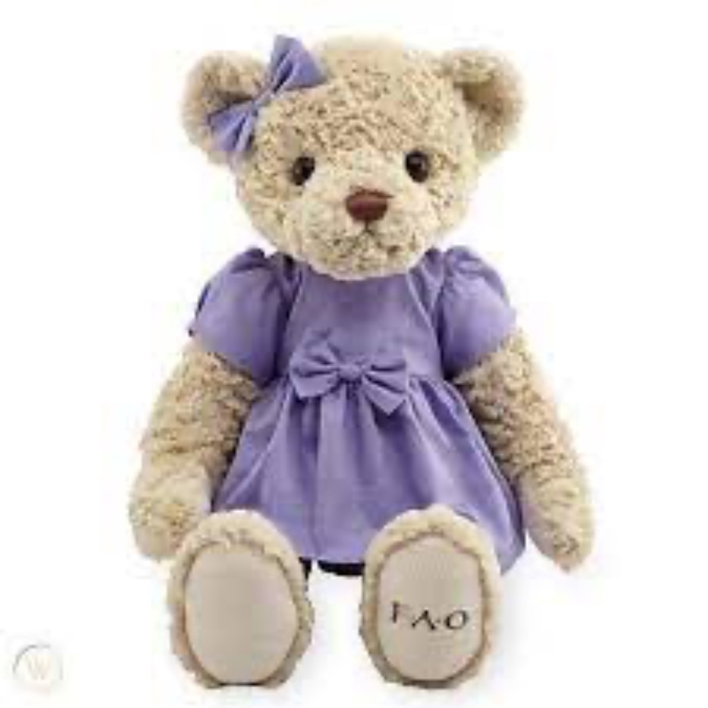 FAO Schwarz 2016 Stuffed Purple Dress & Bow Geoffrey Bear